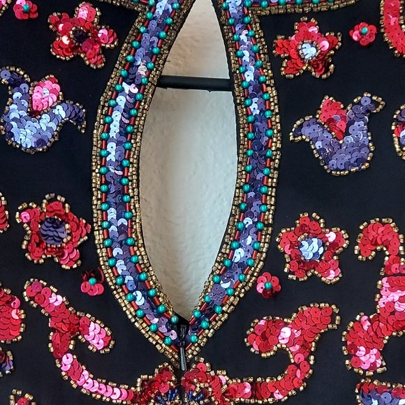 Unbelievable Vintage 80s Morgan Taylor Evening Ware Sequins and Beaded Silk Mini - Picture 9 of 10